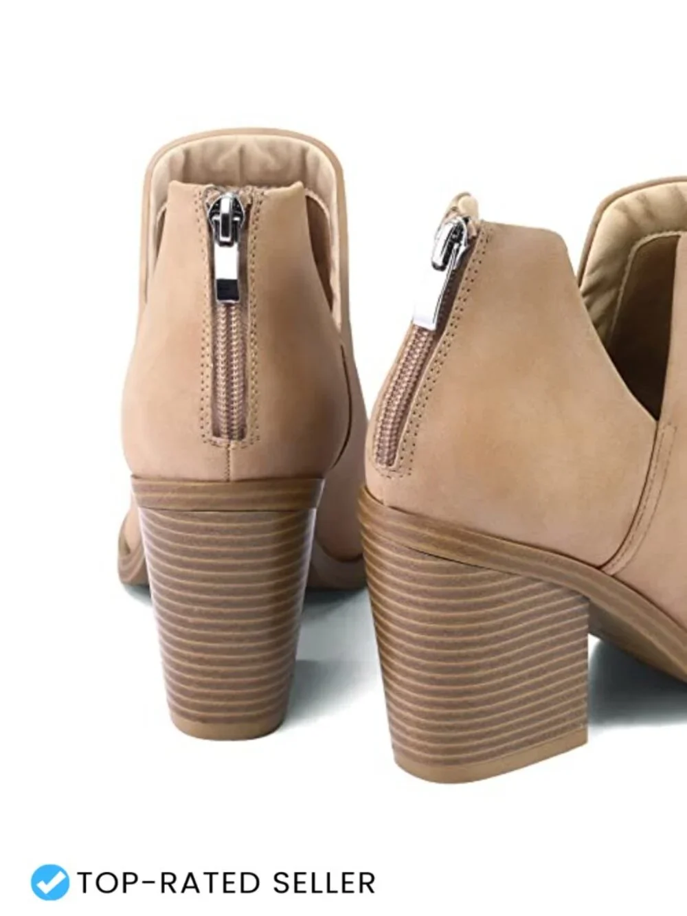 Slip on Cutout Pointed Toe Chunky Stacked Mid Heel Ankle Booties